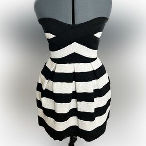 BCBG Max Azaria, B&W Bandage, strapless cocktail dress.